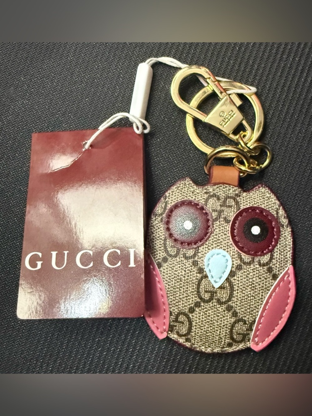 Gucci Designer Brown and Pink Owl Keychain Bag Charm NEW - Picture 2 of 9